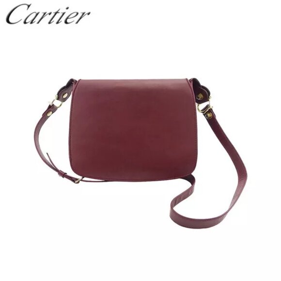 Cartier Shoulder Bag Mastline Bordeaux Leather Authentic Used